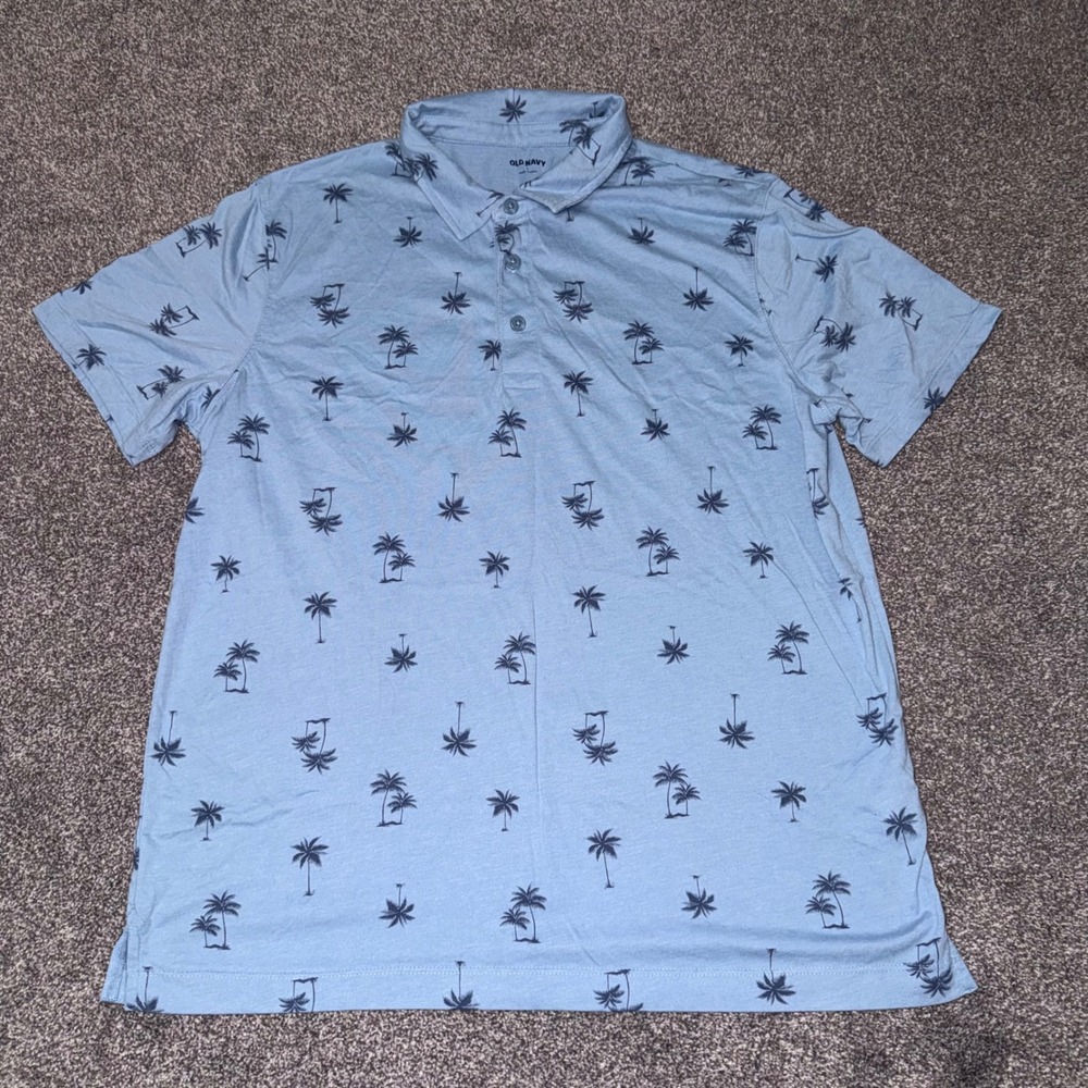 Old Navy Men's Blue Short Sleeve Shirt w/ Palm Tree Design - Size Large